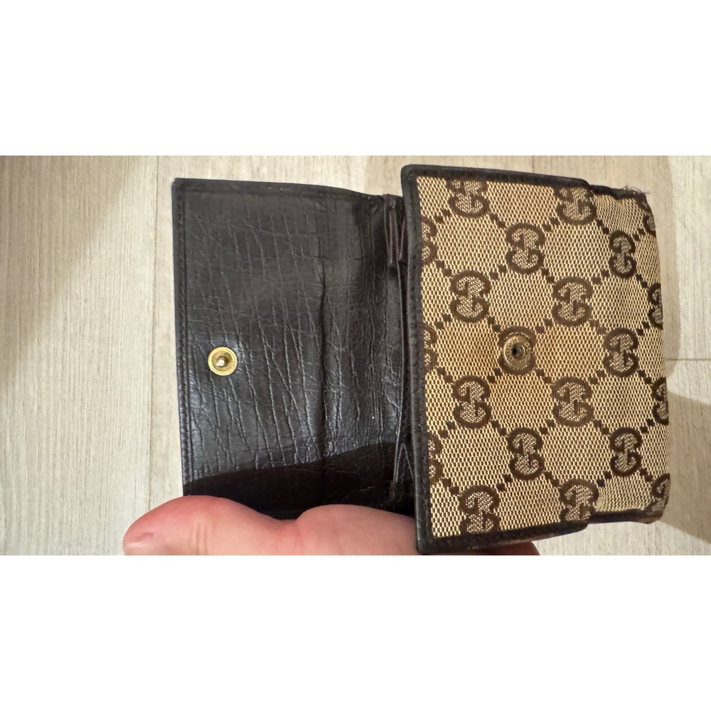 100% Authentic Gucci Vintage Monogram Canvas Horsebit Wallet Brown Gold - Picture 5 of 6